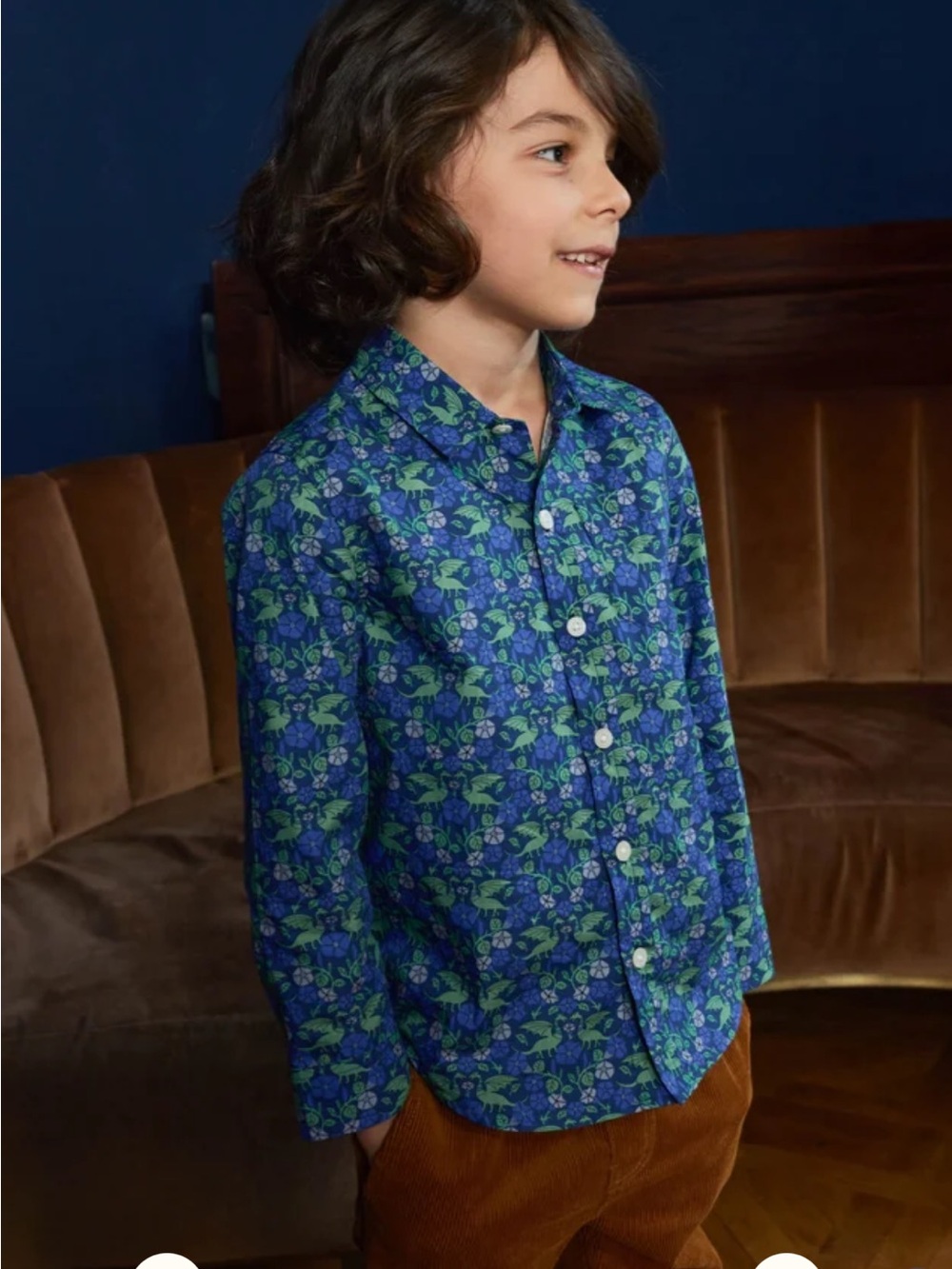 Tea Collection Blue & Green Dragon Floral Button-Down Shirt